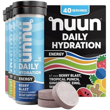 Nuun Energy Electrolyte Tablets with Ginseng, Caffeine from Green Tea Extract, Vitamin B12, B6, B5, Magnesium & 4 Other Electrolytes, Gluten Free & Vegan, Mixed Flavors, 4 Pack (40 Servings Total)