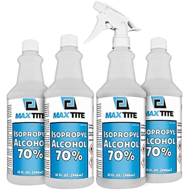 MaxTite 70% Isopropyl Alcohol (1 Gallon (4 Pack, 32 fl oz) - Includes Heavy-Duty Spray Nozzle - Made in USA