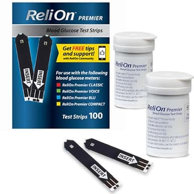 Blood Glucose Test Strips | 100 Count | Diabetic Supplies for Glucose Monitor | Accurate Blood Glucose Monitoring | Tiras para Medir la Glucosa, Compatible with Re Lion Premier Meters