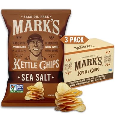 MARK’S Kettle Cooked Avocado Oil Potato Chips, Sea Salt – Gluten Free and Seed Oil Free | Sea Salt, 5 oz (Pack of 3) | Non-GMO Chips for Clean & Healthy Snacking