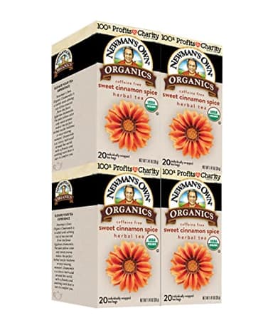 Newman's Own Organic Sweet Cinnamon Spice Herbal Tea with Rooibos Tea with Organic Ginger 20 Individually Wrapped Tea Bags Per Box (Pack of 4) USDA Certified and Kosher Cinnamon Tea Caffeine-Free