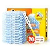 Heavy Duty Duster Refills for Swiffer Duster, 20 Count Duster Refills with 1 Handle, Multisurface 360° Dusters with 4X Microfibers, Unscented Disposable Dusters for Cleaning (Blue)