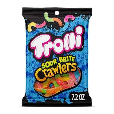 Trolli Sour Brite Crawlers Candy, Cherry-Lemon, Strawberry-Grape & Orange-Lime, Sweet and Sour, Gummy Worms, 7.2 oz