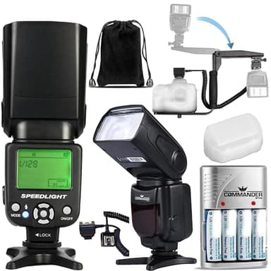 Speedlite Dedicated Electronic Flash Bundle for Canon EOS Rebel T5, T6, T7, T100, 2000D, 4000D, 3000D Includes- U-Shape Bracket, Off Shoe Cable, Rechargeable Batteries, Diffuser, Case