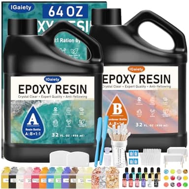IGaiety Epoxy Resin, 64 OZ Epoxy Resin Kit, Fast Curing Clear Casting and Coating Epoxy Kit No Yellowing High Gloss Craft Resin for Wood Table Top, DIY Art Crafts (32 OZ+32 OZ)