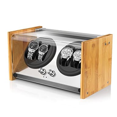 Watch Winder Smith Real Bamboo 4 Watch Winders for Automatic Watches, Precision Engineered Quiet 4 Modes Rotation and Dual Power Flexibility​ AC/DC