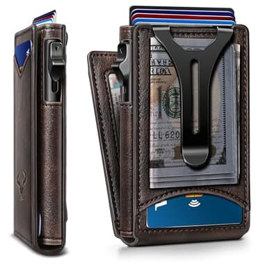 BULLIANT Men Wallet,Magnetic Metal Wallet Money Clip 9Cards Pop-up Access RFID Blocking