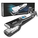 MKBOO Hair Straightener with Steam, Salon Professional Nano Titanium Ceramic Steam Flat Iron with Removable Comb+Digital LCD+5 Level Adjustable Temperature+Auto Temperature Lock Black