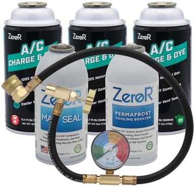 ZeroR® Premium Repair & Recharge Kit for R134a Refrigerant Systems | Max Seal, Permafrost, R134a Replacement | 24" HD Can Tap Gauge