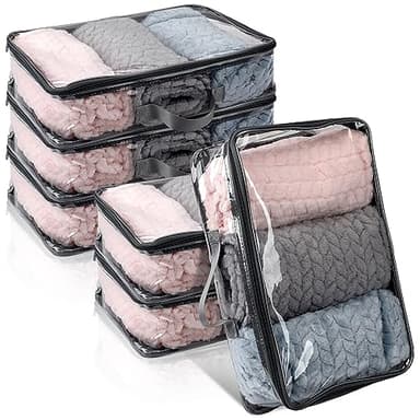6 Pieces Large Clear Travel Packing Cube Clear Vinyl Zippered Storage Bags See Through Moving Bag PVC Multipurpose Pouch with Handle for Suitcase Shirts Dress Storage (Gray, 15.8 x 10.2 x 3.9 Inch)