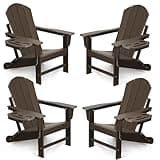 FOOWIN Adirondack Chair Set of 4, HDPE Folding Adirondack Chair w/4 in 1 Cup Holder Trays,Weather Resistant Outdoor Chair, Fire Pit Chairs for Patio Lawn Garden Backyard Deck, Coffee