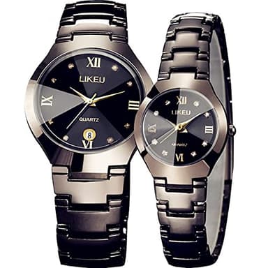 Luxurious His and Her Couple Watches Water Resistant Business Men Women Set Pair Watch Matching Romantic Quartz Stainless Steel Waterproof Date Shock Resistant (Couple Watches)