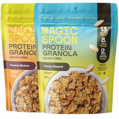 Magic Spoon High Protein Granola Low Sugar - 2 Pack: Honey Almond & Peanut Butter - Low Carb Sugar Free Protein Snacks & Breakfast Food - Grain & Gluten Free Granola Keto Friendly - Healthy Snacks