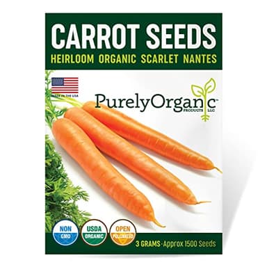 Organic Carrot Seeds (Scarlet Nantes) - Approx 1500 Seeds - USDA Organic, Non-GMO, Open Pollinated, Heirloom, USA Origin