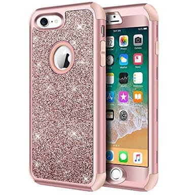 Hython Designed for iPhone 8, iPhone 7 Case, Heavy Duty Full-Body Defender Protective Case Bling Glitter Sparkle Hard Shell Hybrid Shockproof Rubber Bumper Cover, Rose Gold