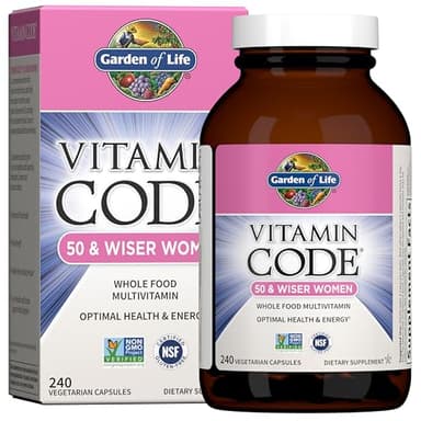 Garden of Life Vitamin Code Multivitamin for Women 50 & Over, B Vitamins, A, C, D3, E & K, CoQ10, Probiotics & Enzymes, for Women 50 Plus, 240 Capsules