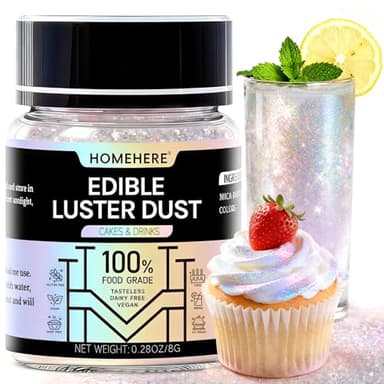 HomeHere Edible Luster Dust Food-Grade Glimmer Powder Glitter for Cake Decorating 8g, Edible Sprinkle Glitter for Cocktails Drinks Baking Candy Dessert Chocolate Vegan Tasteless