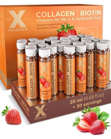Liquid Collagen Peptides with Biotin & Hyaluronic Acid - 3000mg Hydrolyzed Bovine Collagen Type 1 and 3, Biotin 10000mcg, Vitamins B5, B6, C & E - Liquid Collagen for Women and Men, Collagen Shots
