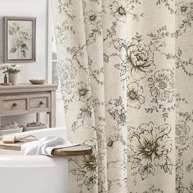 NDDYCU Farmhouse Floral Vintage Shower Curtain, Black Linen Spring Pattern Shower Curtains for Bathroom, Tan Taupe,72x72