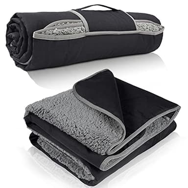 Tirrinia Waterproof Outdoor Blanket with Sherpa Lining, Windproof Triple Layers Warm Comfy Foldable for Camping Stadium, Sports, Picnic, Grass, Concerts, Pet, 59''X 80'' - Machine Washable