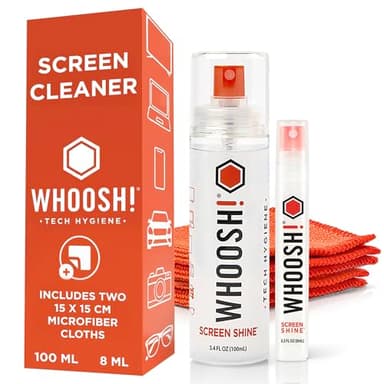 WHOOSH! Screen Shine Duo - Screen Cleaner Spray for iPad, Monitor, Laptop, MacBook - 3.4 oz & 0.3 oz Bottles with 2 Microfiber Cloths - Portable Electronic Cleaning Kit for Travel, Office, and Home