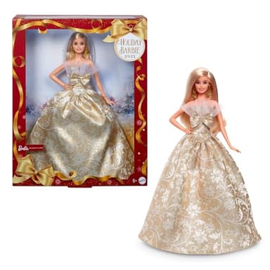 Barbie Signature 2025 Holiday Blonde Fashion Doll Wearing Silver & Gold Gown, Seasonal Collector in Displayable Packaging & Stand