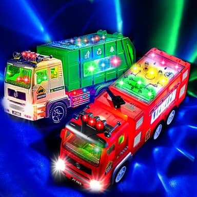 Zetz Brands Fire Truck Toy for Boys, Girls, Kids, w/ 4D LED Lights, Battery Operated Automatic Bump & Go | Toy Garbage Truck for Kids w/ 4D Lights and Sounds, Battery Operated Automatic Bump & Go BUND