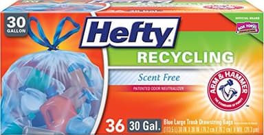 Hefty Recycling Large Trash/Garbage Bags (Blue, Drawstring, 30 Gallon, 36 Count)