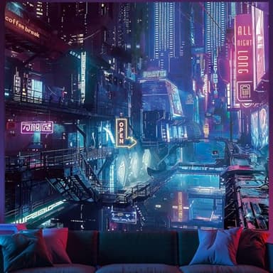 Blacklight Punk Tapestry for Bedroom, Black Light Anime Cyberpunk Poster