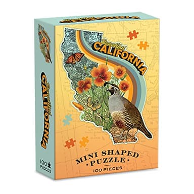 Galison Wendy Gold California Shaped Mini Puzzle, 100 Pieces, 8” x 9.75” - Die-Cut Jigsaw Puzzle Featuring Art by Bestselling Artist Wendy Gold - Makes a Great Gift Idea