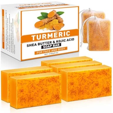 OAKDOLCHE 5 Pack Turmeric Kojic Acid Soap Bars(80g) - Infused with Retinol, Hydrolyzed Collagen, Vitamin E & Shea Butter, Gentle Care for Face, Body & Underarms, SLS Free, Suitable for Oily & Dry Skin