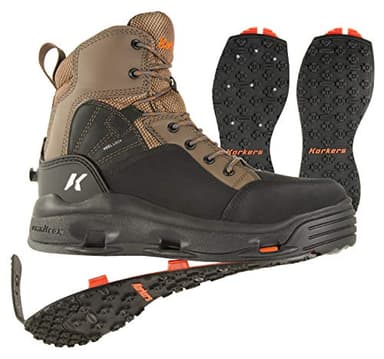 Korkers Buckskin Wading Boot with Kling-On and Studded Kling-On Outsoles, Chocolate Chip/Black, 7