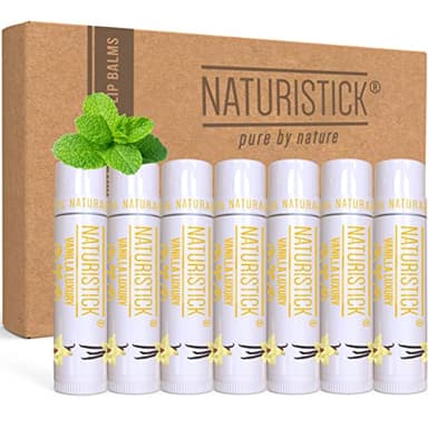 7-Pack Premium Beeswax Lip Balm by Naturistick | Chemical-Free, 100% Natural Chapstick for Dry, Chapped Lips | Made with Coconut Oil, Shea Butter, Aloe Vera | Vanilla Scent | Made in the USA