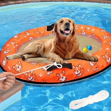 55''x35'' Inflatable Dogs Pool Float with Rope,Puppy Raft Floating Mat,Pet Float for Small Medium Large Dogs Up to 80lb