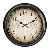 Alarllok 12 Inch Outdoor Clock with Thermometer and Hygrometer Combo, Waterproof Indoor Outdoor Wall Clocks for Patio, Pool,Garden Decor- Retro Bronze
