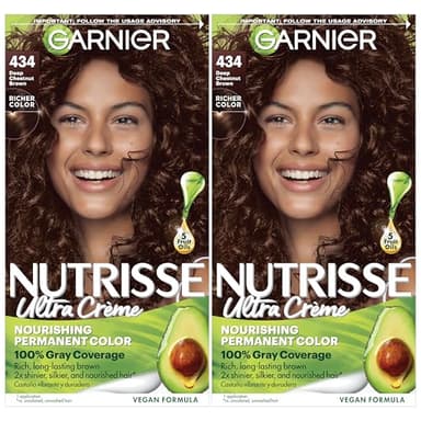Garnier Nutrisse Ultra Crème Hair Color, Permanent Hair Dye with 100% Gray Coverage, Vegan & Cruelty-Free, 434 Deep Chestnut Brown (Chocolate Chestnut), 2 Count