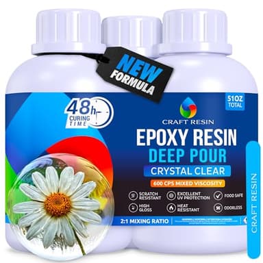 CRAFT RESIN Deep Pour Epoxy Resin Kit 51 Oz – for 2” Pours, Casting Resin Epoxy for River Tables, Wood, Flower Preservation & DIY Crafts – Crystal Clear & Bubble Free, UV Resistant & Food Safe