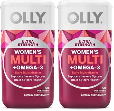 OLLY Ultra Women's Multi Softgels,Overall Health and Immune Support,Omega-3s,Iron,Vitamins A,D,C,E,B12,Daily Multivitamin,30 Day Supply -,60 Count (Pack of 2)