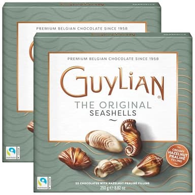 GuyLian Easter Chocolate Candy Seashells 8.82 oz Gift Box (Pack of 2): 22 Pieces Milk Chocolate Hazelnut Praliné Filling, Easter Basket Stuffers for Adults, Gifts