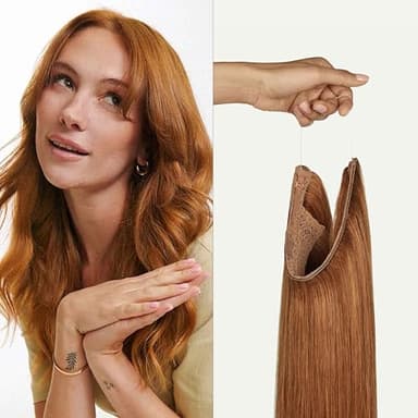 Luxy 100% Remy Human Hair – Halo Clip-In Hair Extensions –Natural Looking Volume & Length - One-Piece - Easy 5-Min Application 140 grams 16" Natural Red Halo