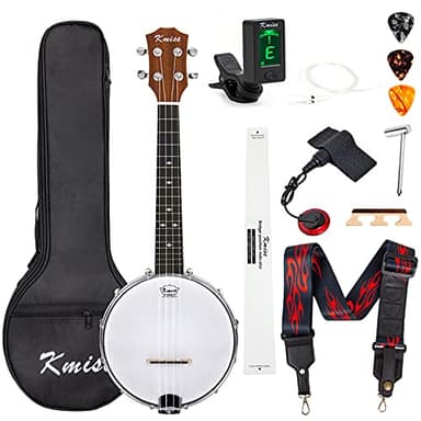 Kmise Banjolele 4 String Banjo Ukulele 23 Inch Concert Size with Bag Tuner Strap Strings Pickup Picks Ruler Wrench Bridge