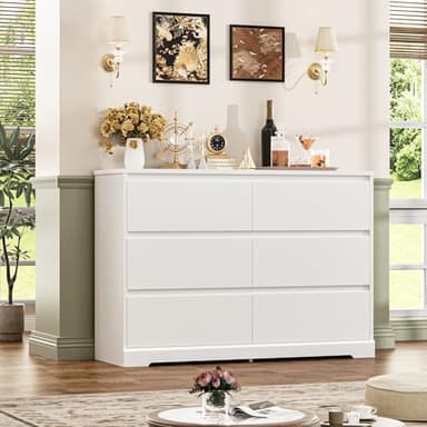 FOTOSOK White Dresser, 47.2" Tall White Dresser for Bedroom, Modern Wood Chest with Deep Drawers, Chest of Drawers for Living Room Nursery