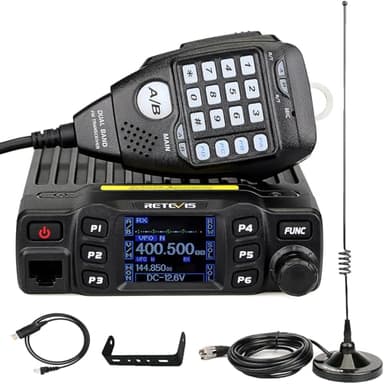 Retevis RT95 Dual Band Mobile Radio, Long Range Ham Radio with Antenna, 180 Degree Rotatable LCD Display, Mic Gain, Chirp, DTMF, 2m 70cm Mini Mobile Transceiver for RV Camping