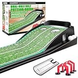 CHAMPKEY Dual-Hole Golf Putting Green Indoor with 3 Golf Putting Gates - Improves Putting Accuracy and Skill Levels Golf Putting Mat - Ideal for Indoor and Outdoor Training