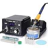 YIHUA 939D+ Digital Soldering Station, 75 Watt Equivalent with Temperature Control, °C/°F Display. ESD safe for Electronics. Aluminum Panel (Resists Burn). Solder Tips, Lead-free Solder & Extras