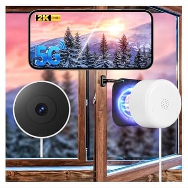 4MP/2K Window Camera for Home Security, 2Pack No Drill 5G&2.4G WiFi Indoor Security Cameras, Outdoor Monitoring thru Glass, Blacklight Color Night Vision, 24/7 AI Human Detection, Apt. Easy Mag. Mount