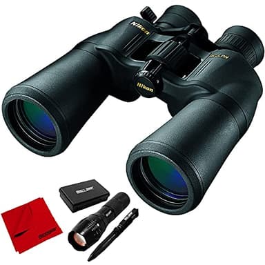Nikon 8252 ACULON 10-22 x 50 Zoom Binoculars (A211) Bundle with Deco Gear FPT100BK Tactical Flashlight and Tactical Pen Set with Water/Shockproof Case + Deco Microfiber Cleaning Cloth