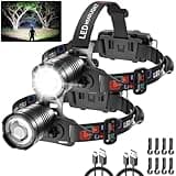 Rechargeable Headlamp 2Pack, 990,000LM Bright Head Lamp, 90°Angle Head Lights for Forehead, Adjustable Focus Headlight, 4Mode LED Headlamp Rechargeable, Headlamps for Adults Hard Hat Camping Hiking