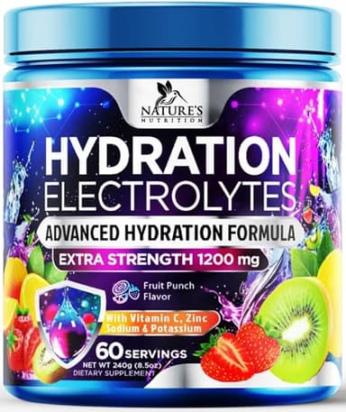 Hydration Electrolyte Powder 1200mg - Advanced Hydration Formula Daily Liquid Replenisher Drink Mix - Electrolytes Multiplier with Minerals, Potassium & Real Salt, Tasty Fruit Flavor - 60 Servings