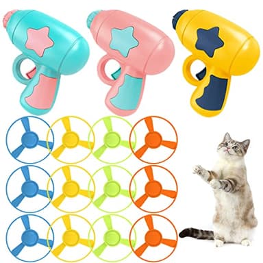 IAXSEE 15 Pieces Cat Fetch Toy with Colorful Flying Propellers Set, Cat Playing Tracking Interactive Toys for Kitten Chasing Training Hunting